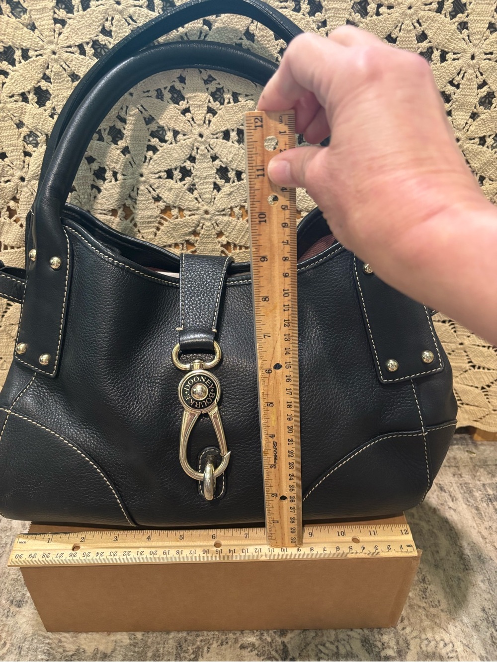 Dooney & Bourke Black Leather Shoulder Bag with Brass Hardware